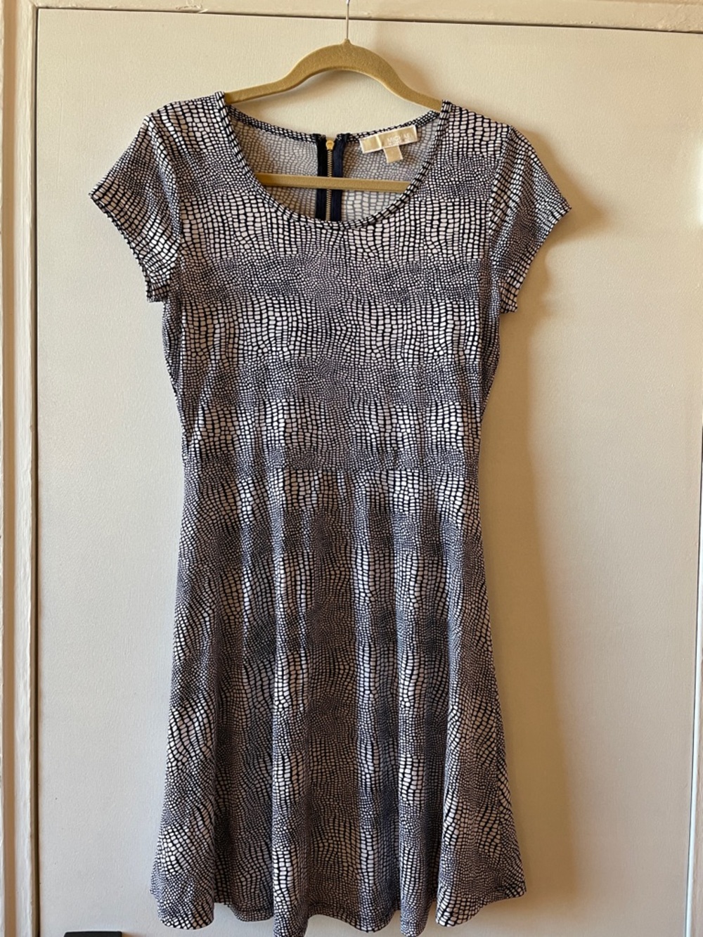 MICHAEL Michael Kors Dark Blue and White Geometric Short Sleeve Mini Dress